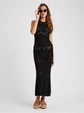 Forever 21 Black Crochet V-Neck Dress